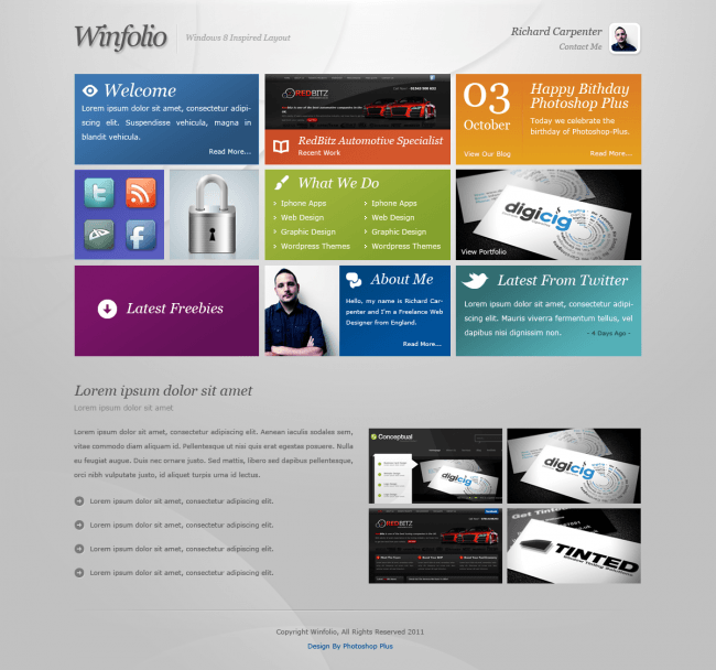 Windows 8 Inspired Portfolio Layout Windows 8 Inspired Portfolio Layout