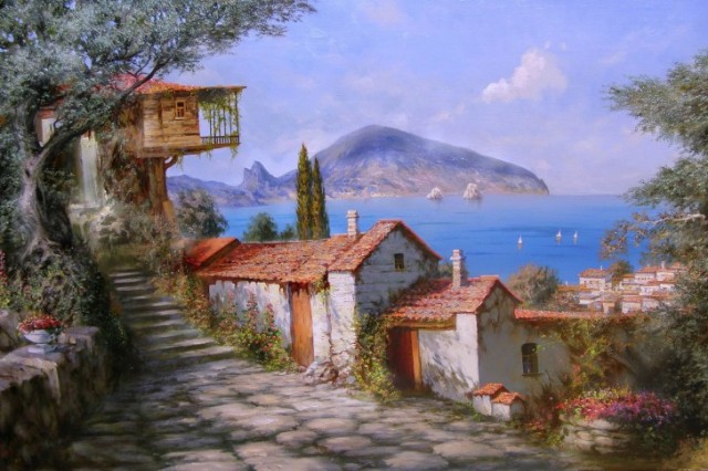 Miliukov Seaside Town Of Painting 485x728 e1399126267807 - 20 Beautiful Nature Painting Wallpapers