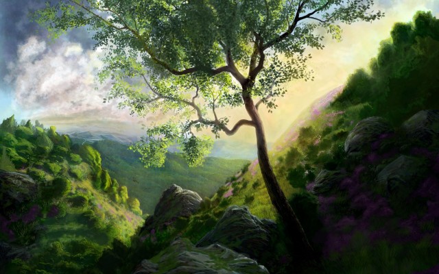 Mountain Tree Painting e1399126481970 - 20 Beautiful Nature Painting Wallpapers