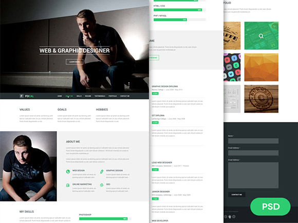 focal resume psd theme - Stunning Free PSD Website Templates