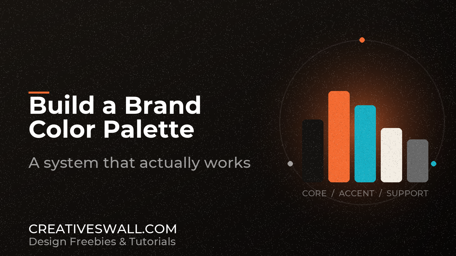 Dark editorial cover with the headline "Build a Brand Color Palette" beside a five-bar palette chart